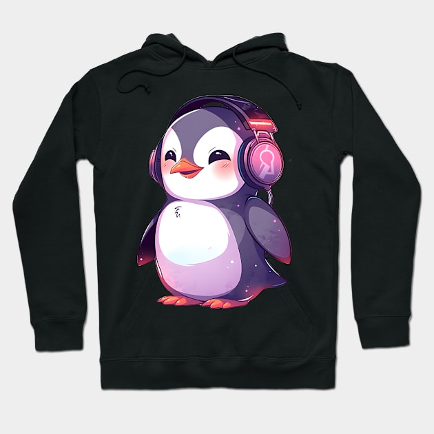 Happy Penguin With Headphones Hoodie by pako-valor